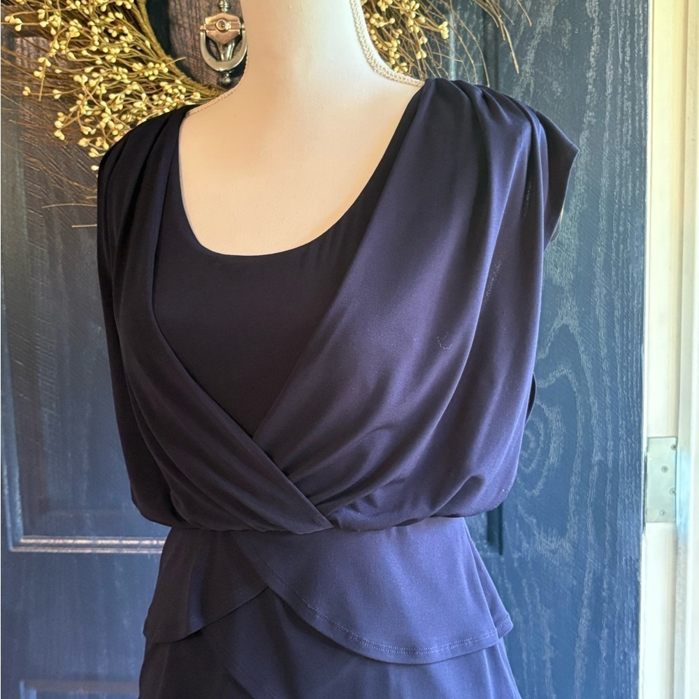 $125 LAUNDRY BY SHELLI SEGAL Navy Blue Tulip Tiered Sleeveless Cocktail Dress 4